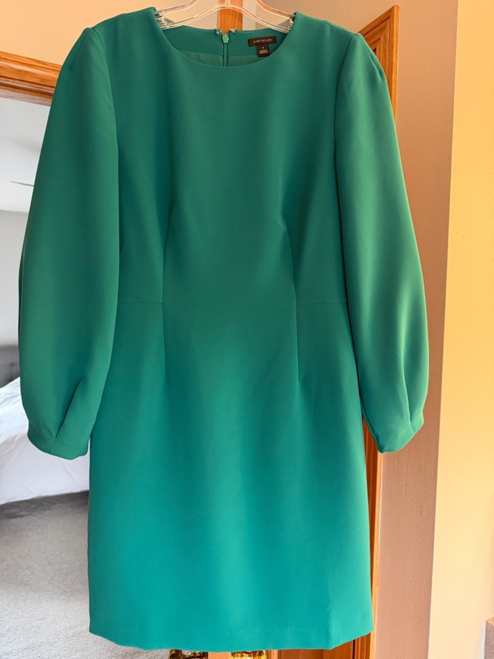 Ann Taylor Teal Green Puff Sleeve Sheath Mini Dress size 2